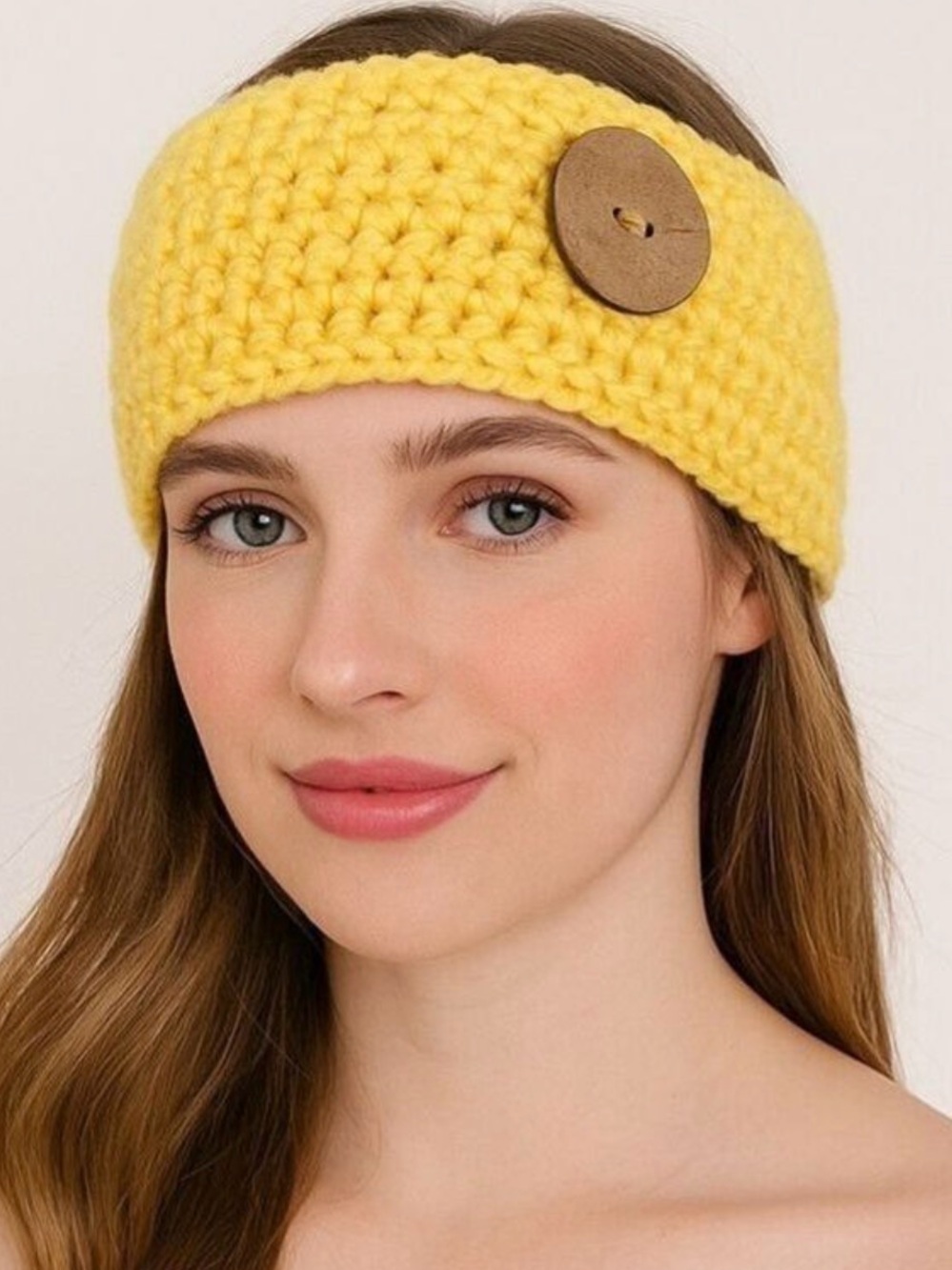 Yellow Handcrafted Knit Headband/Collar With Button Accent New With Tags